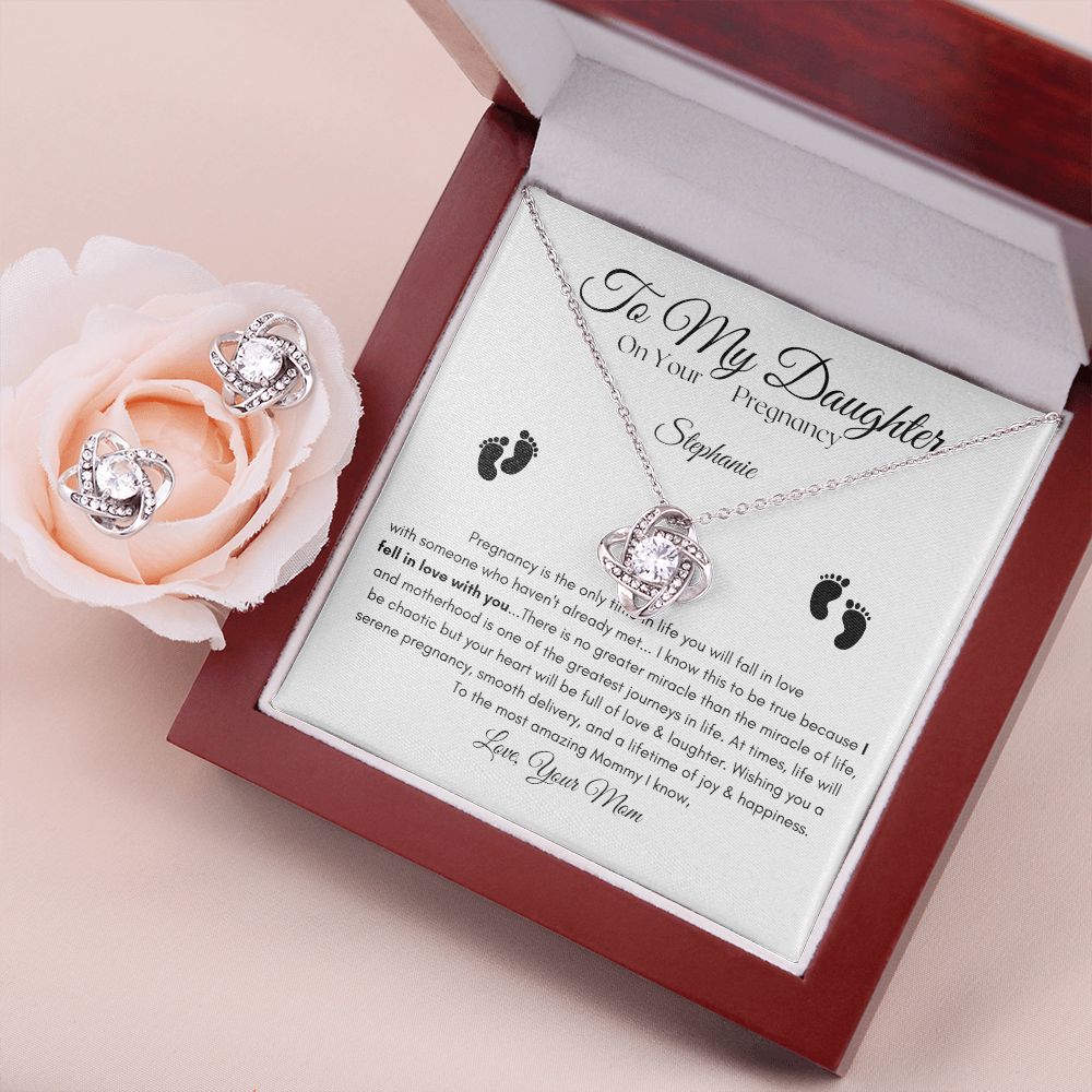 To My Daughter / New Mom / Love Knot Earring & Necklace Set