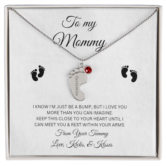 To My Mommy / Engraved Baby Feet With Birthstone