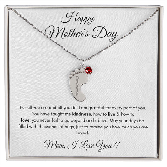 Happy Mother's Day / Engraved Baby Feet With Birthstone