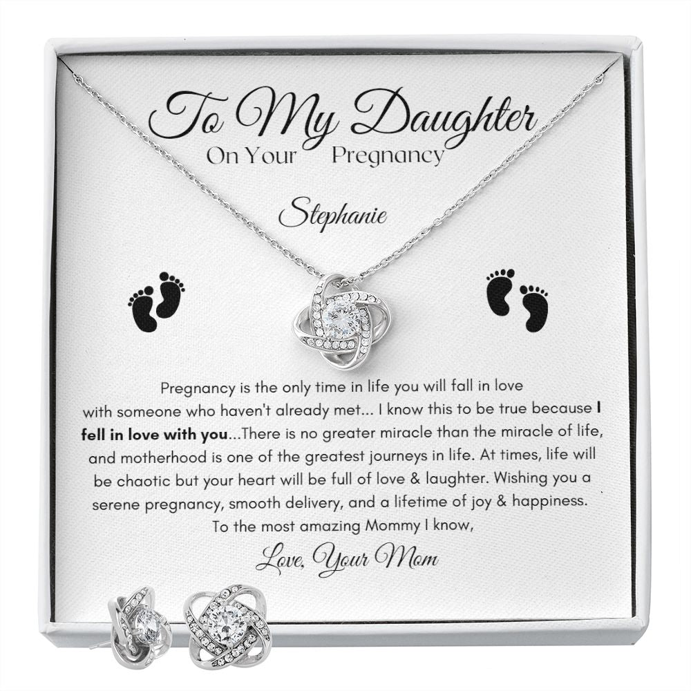 To My Daughter / New Mom / Love Knot Earring & Necklace Set