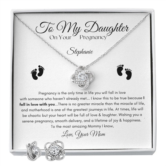 To My Daughter / New Mom / Love Knot Earring & Necklace Set
