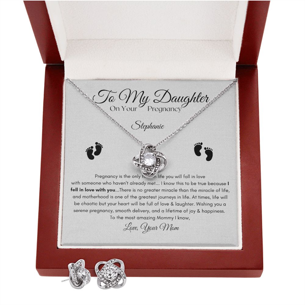 To My Daughter / New Mom / Love Knot Earring & Necklace Set