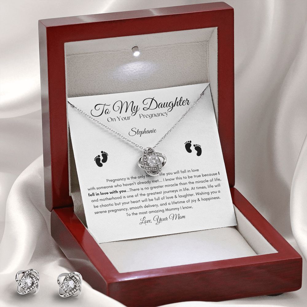 To My Daughter / New Mom / Love Knot Earring & Necklace Set